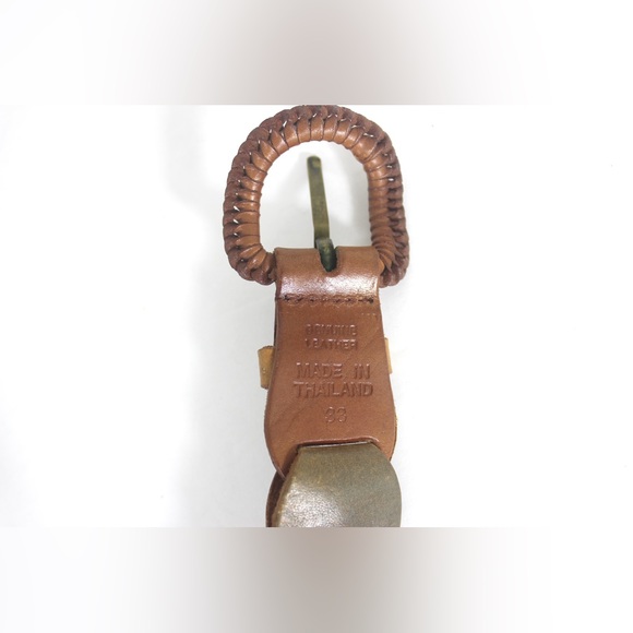 Vintage Multicolour Leather Link Belt Faded Colours Red Tan Green Blue Woven - Picture 5 of 8